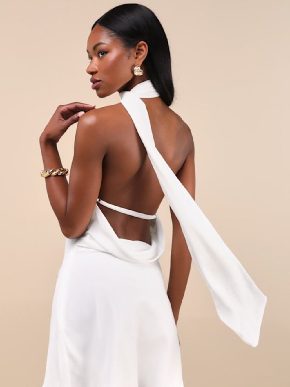 Lulus Isloda Ivory One-shoulder Backless Sash Mini Dress White - Size S - Picture 1 of 1